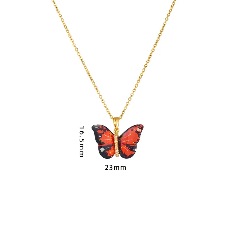 Collana con ciondolo a farfalla colorata in resina squisita per le donne gioielli classici a catena in acciaio inossidabile