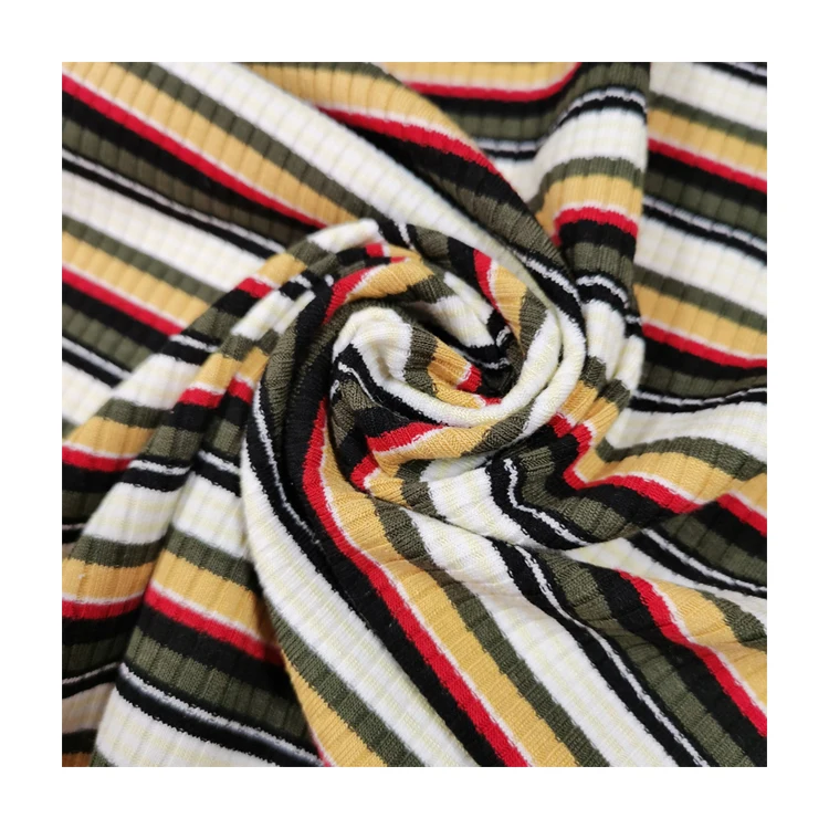 Горячая Распродажа, вискоза, полиэстер, спандекс, полосатая пряжа, окрашенная ткань в рубчик, модная женская трикотажная ткань для платья 250 г/м2