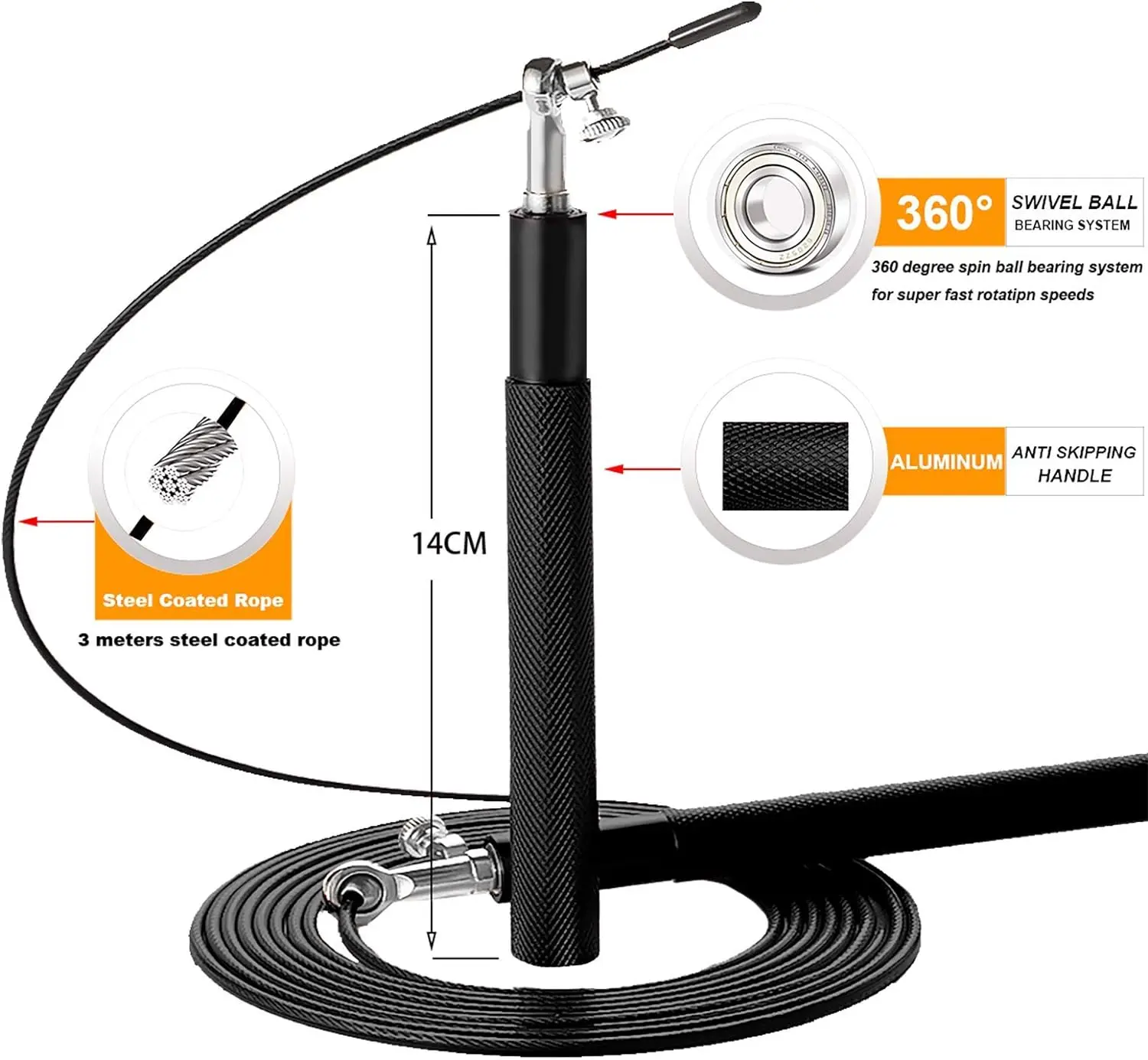 odm adjustable steel wire aluminum alloy durable 3m rope speed jump rope for home  gym fitness-7