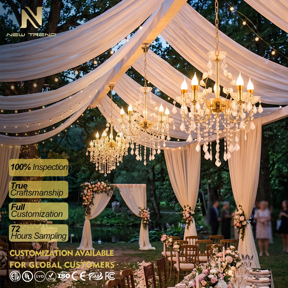 CPL-504 Luxe batterijgevoede kristallen kroonluchter – Draadloze, via afstandsbediening bedienbare LED-hanglamp voor bruilofttenten en evenementen