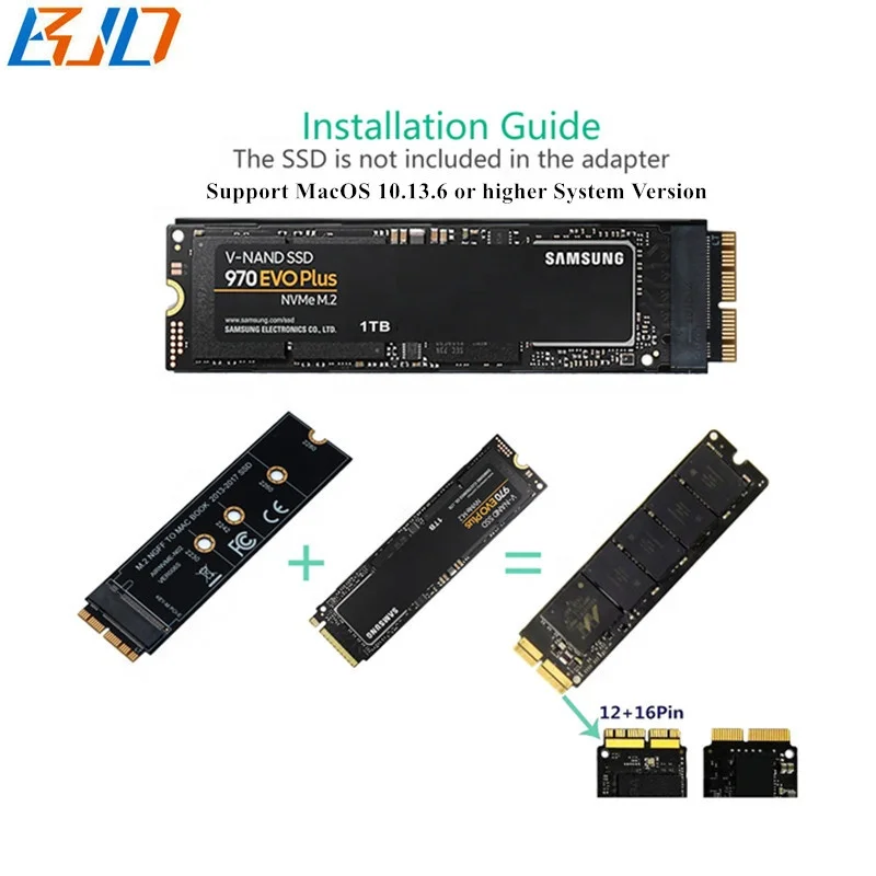 12+16PIN M.2 NGFF PCIe X4 NVME 2280 SSDアダプター（2013 2014 2015