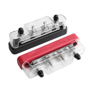 150A DC 48V M6 Copper Nickel Plated Flame Retardant Nylon Base PC Cover Stainless Steel Hardware Battery Bus Bar Box