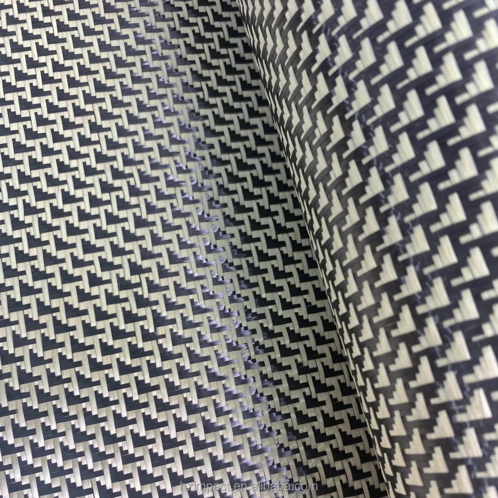 Airplane Yellow Black 3k 280gsm Carbon Fiber Kevlar Woven Fabric Jacquard Carbon Cloth