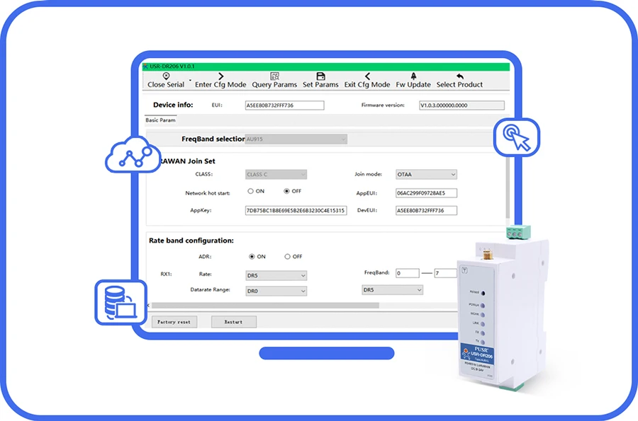 PUSR DIN Rail Serial RS485 to LoRaWAN Converter wireless network gateway Long-range Communication Stable Reliable data USR-DR206