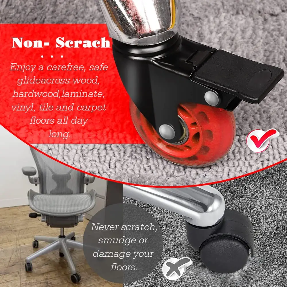 2.5 Inch Roller Style Office Chair Stem Caster Pu Polyurethane Standard Stem Replacement Office