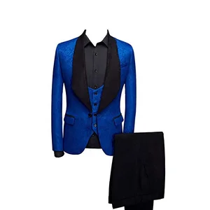 Men's 3-Piece Blue Satin Single Breasted Blazer Coat Pants Vest Stage Suit Shawl Lapel Pleated Front Plus Size Anti-Static