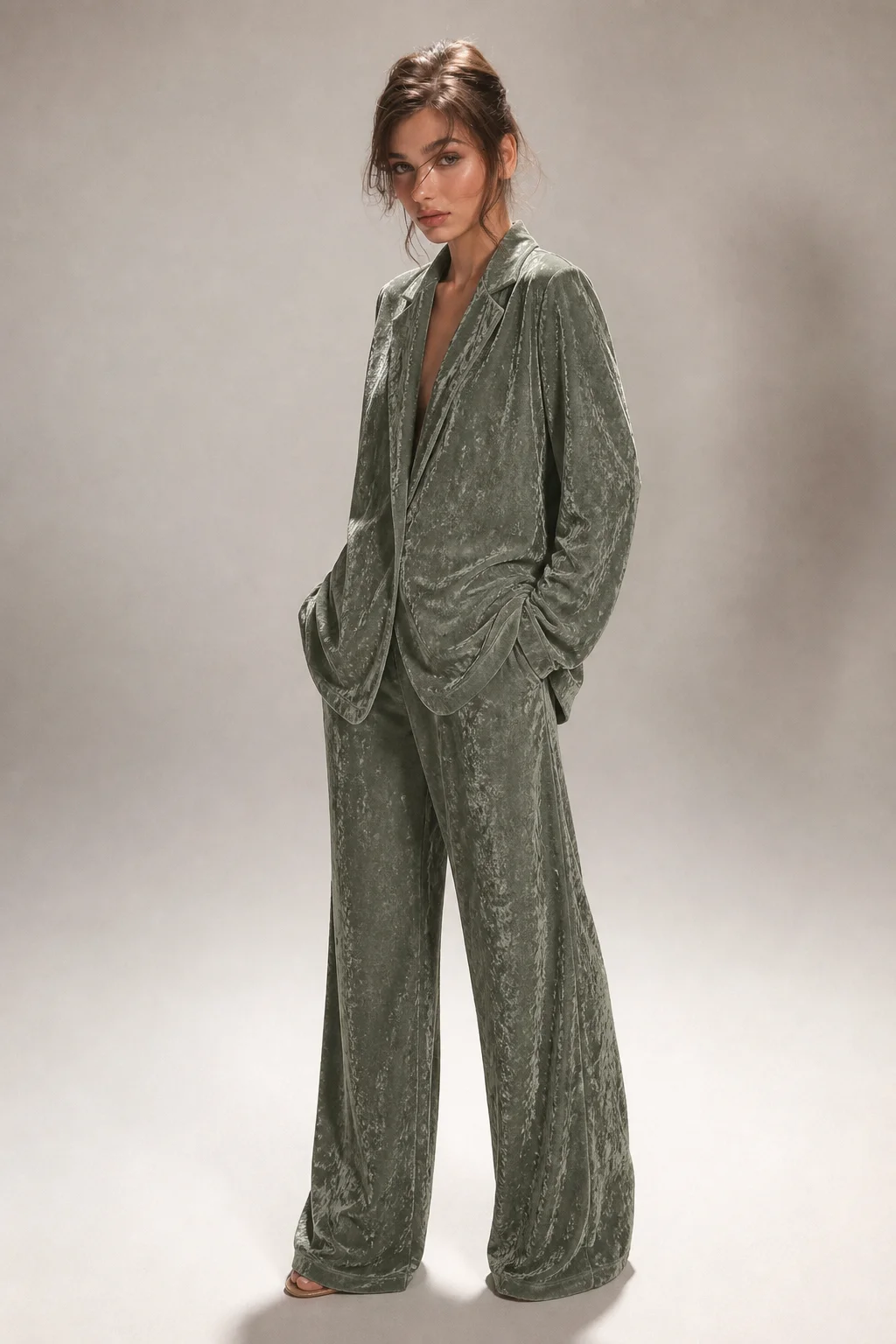 Soft Velvet Women's Lounge Set Suit Collar Long Sleeve Full Length Polyester Pajamas for Winter Spring Autumn — detail