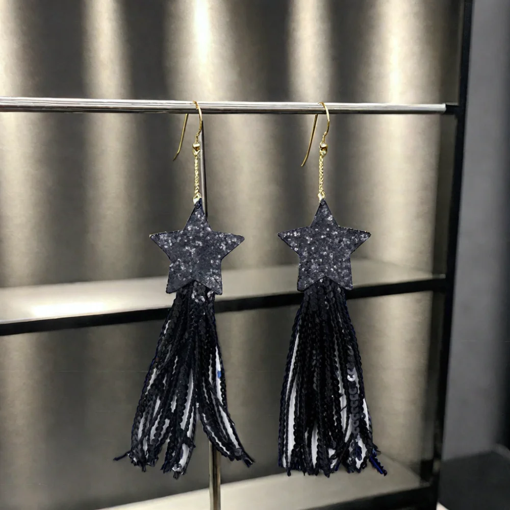 ZSHER2432Unisex Holy Festival Black Series Long Tassel Earrings 24.32 Million Shining Star for Engagement and Anniversary details