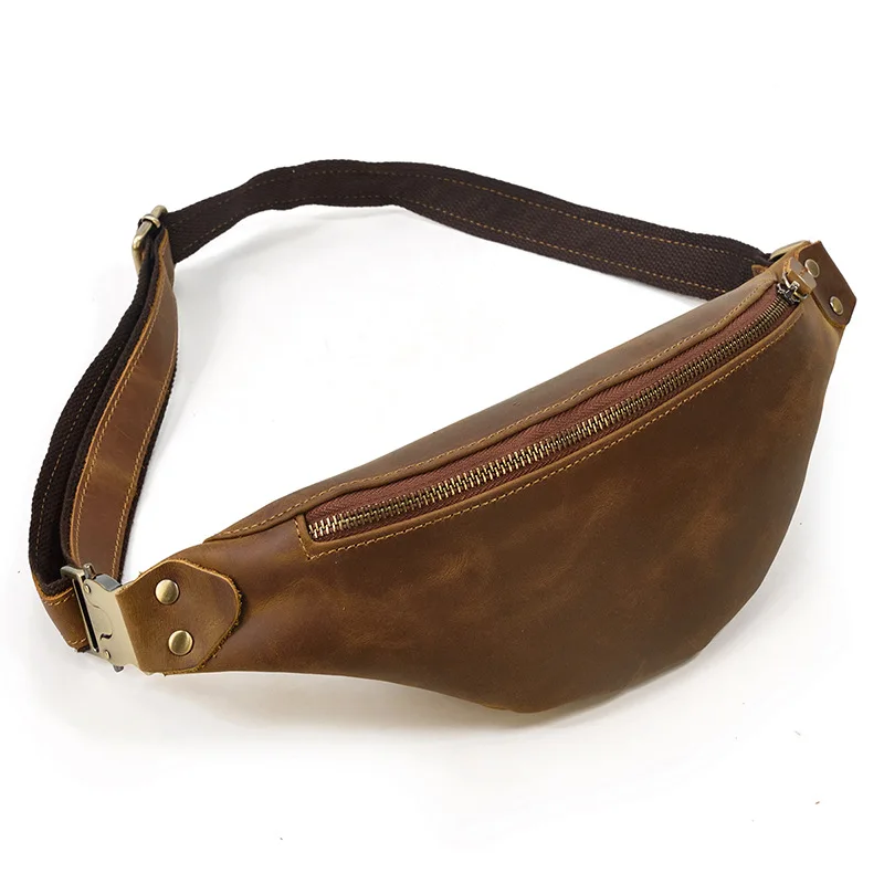 Retro Crazy Horse Leather Waist Bag Multifunctional Genuine Leather Men's Crossbody Bag Chest Bag