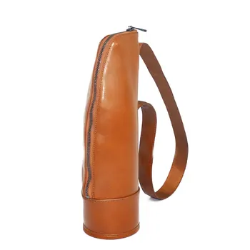Handmade Custom Luxury Brown Travel Jute Holder Leather Wine Bottle Bag With Shoulder Strap