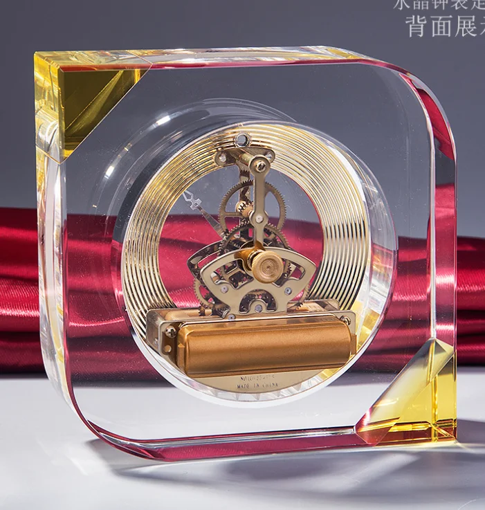 Customized K9 Crystal Glass Obelisk Clock Fo Home Decorative Business Craft Gifts Tabletop Desk Trophy Award for Love Theme