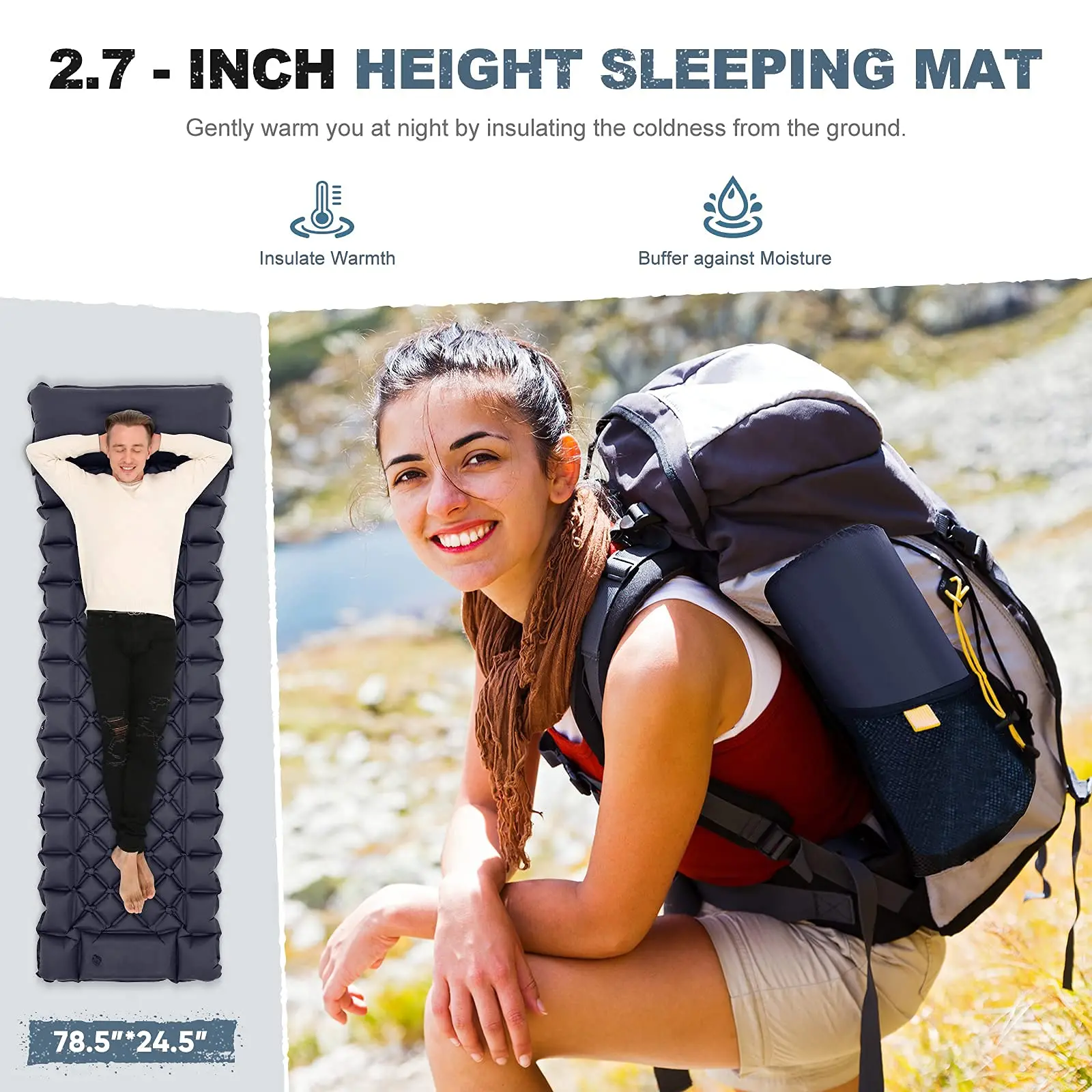 Black Single Inflatable Sleeping Pad With Built-in Foot Pump, Durable  Compact Air Mattress for Camping, Backpacking, Hiking