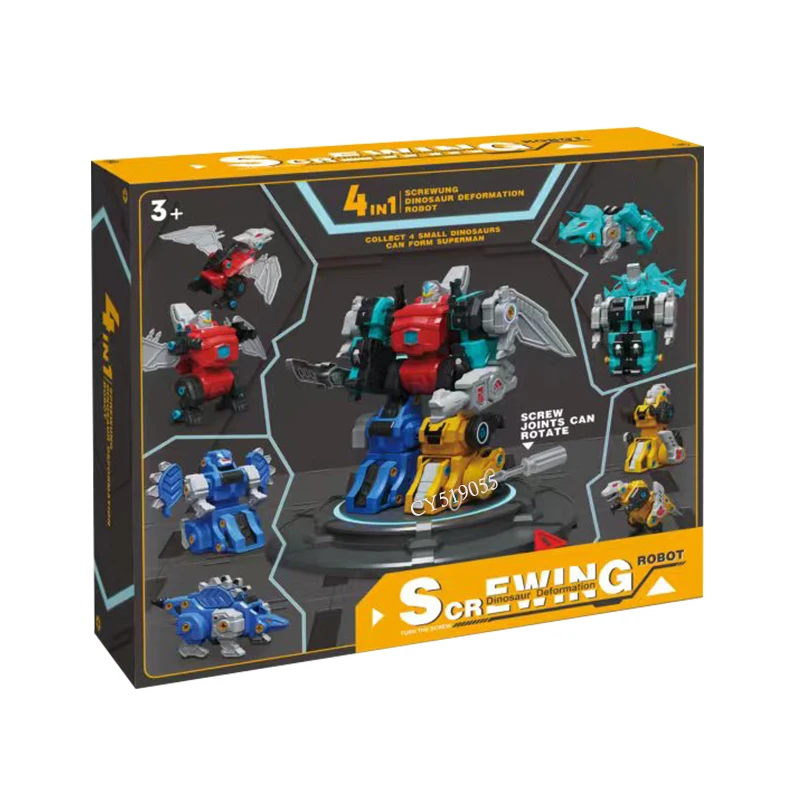 4 in 1 Transform Dinosaur Toy Screwing Robot Car Deformation Toy for Kids