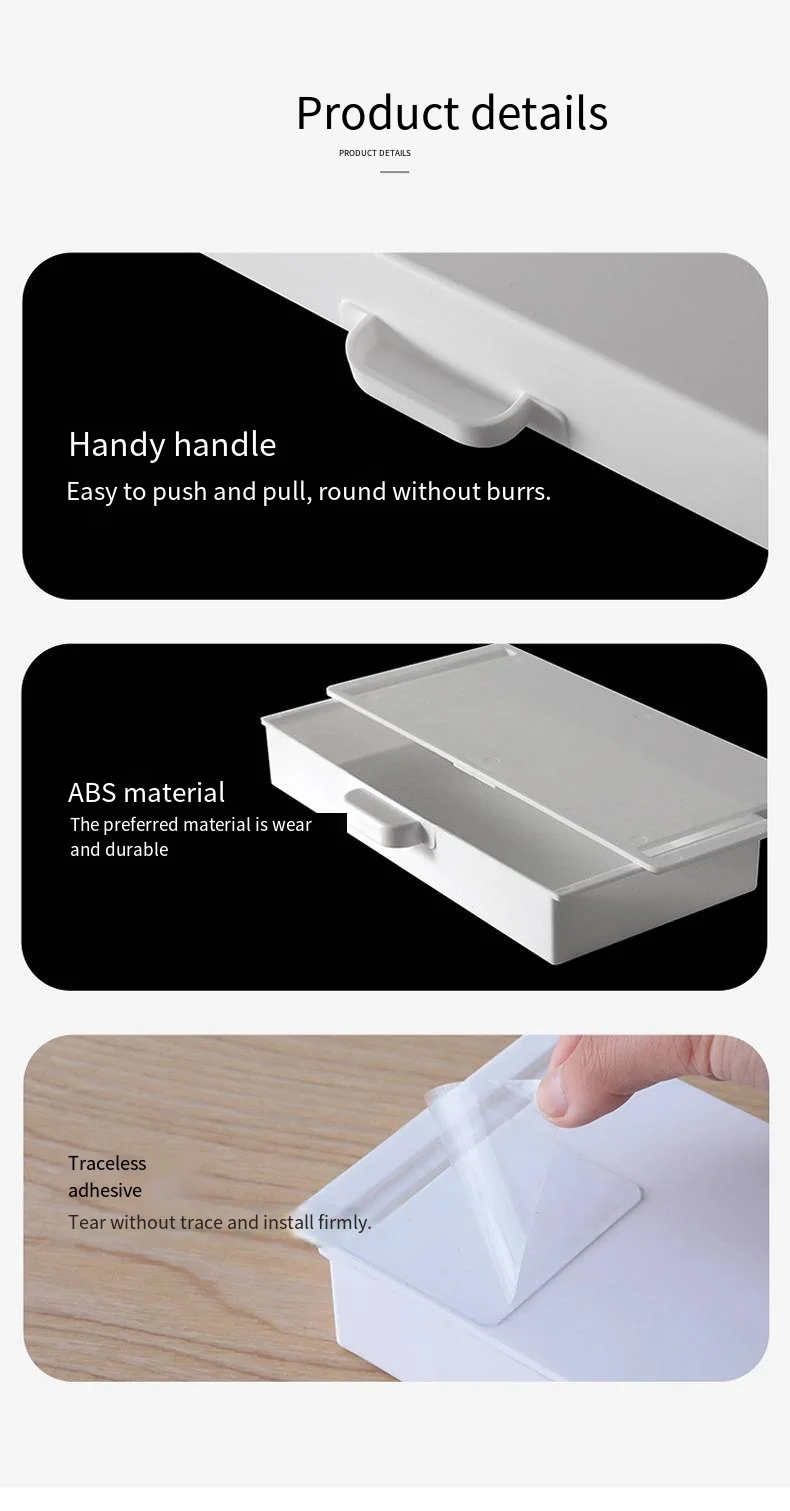 Self-adhesive storage box Perforation-free cabinet organizer box Self-adhesive drawer organizer hidden under desk manufacture