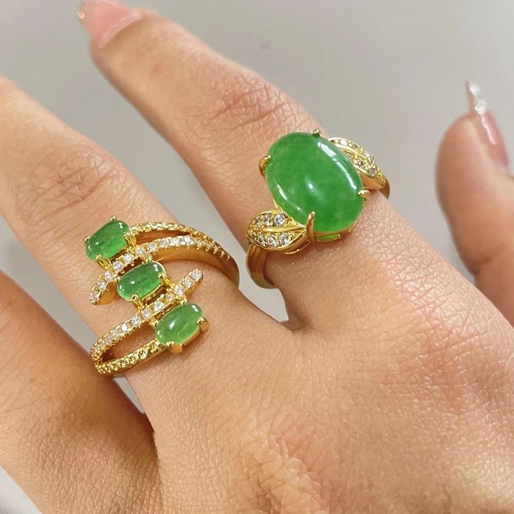 卸売高品質天然宝石翡翠石リング癒しスピリチュアルフィンガー18k