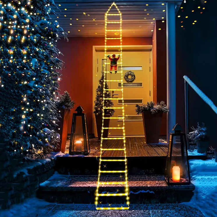 2024新款圣诞装饰品发光二极管云梯灯攀登圣诞老人户外万圣节感恩节圣诞树灯