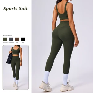 Custom Wholesale High Quality Nylon 2 Pcs Sports Bra Top Sets Butt Lifting Pants Fitness Leggings Gym Wear Yoga Sets for Women