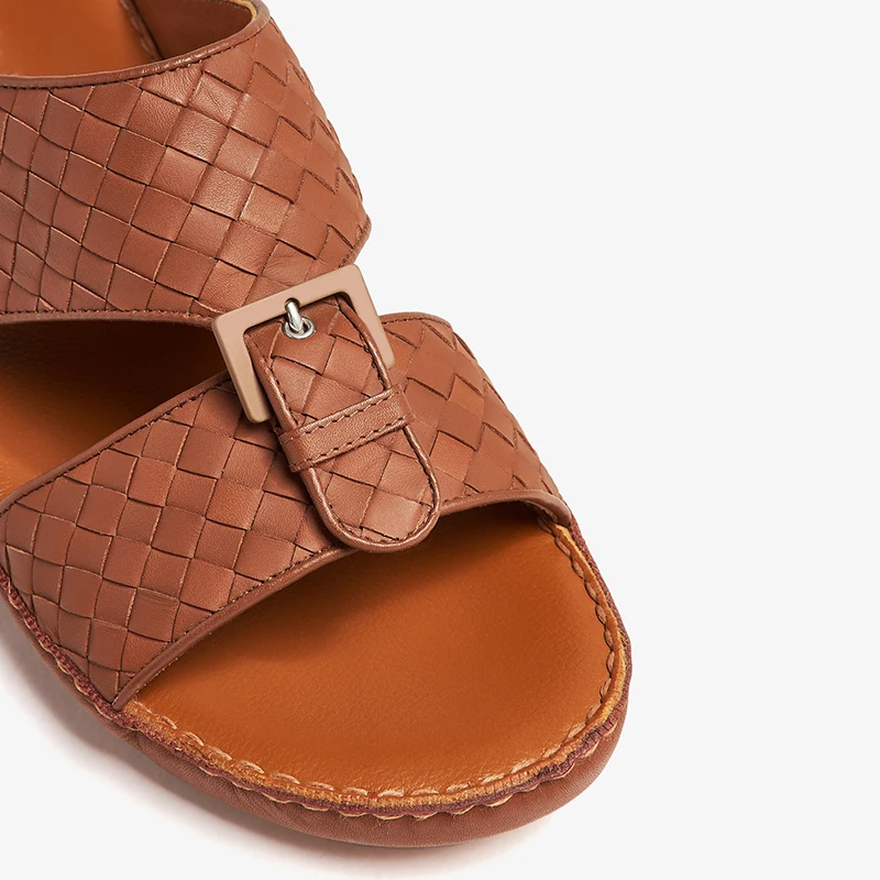 SHIKOL Arabic Sandals Men Comfortable Sophistication Woven Upper Italy Calfskin Leather Soft Padding Handcrafted Cork Insole