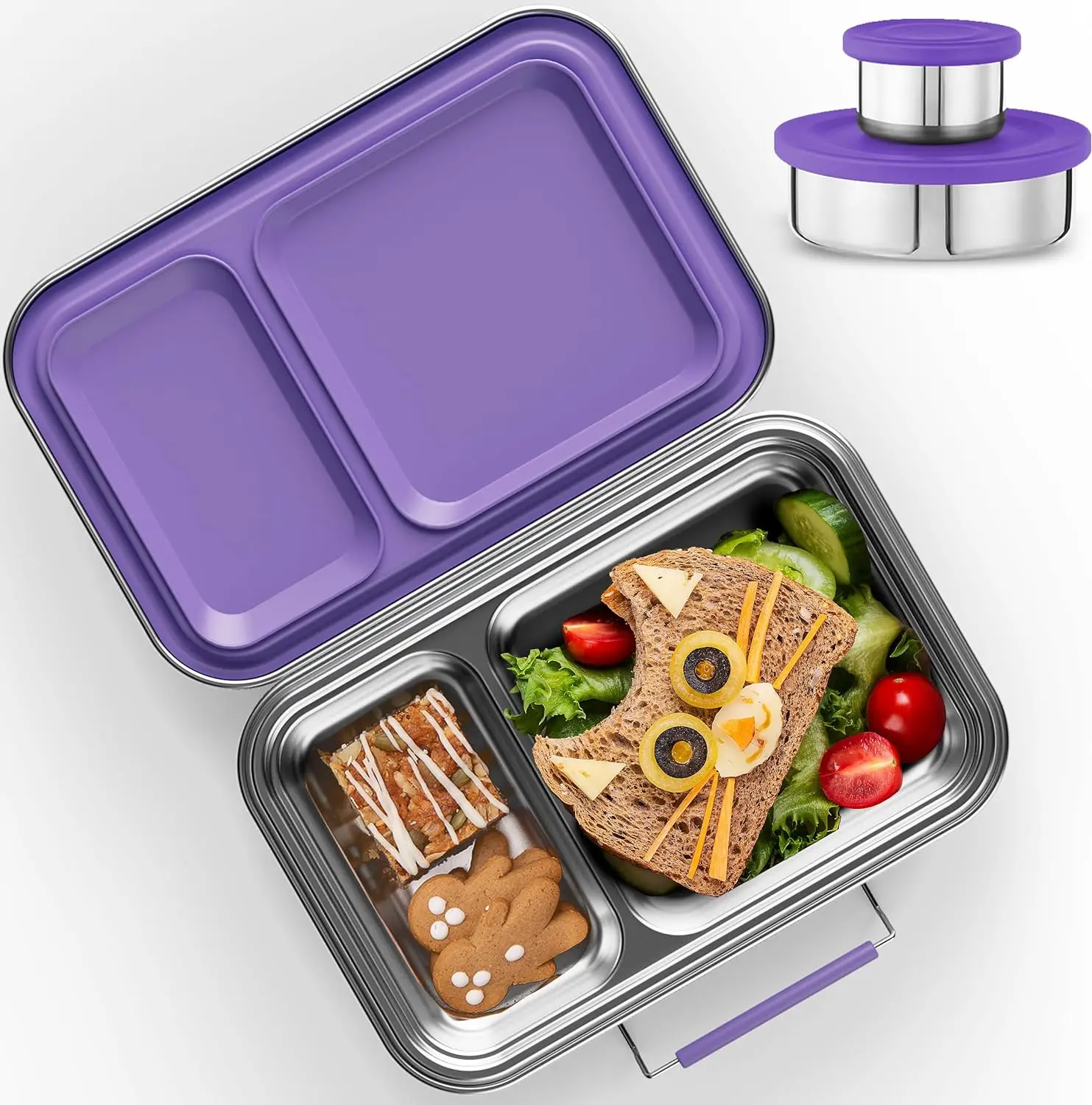 AOHEA Bento Box, BPA Free Lunch Container for all age and Adults, 2 Compartments Stainless Steel Lunch Box with Small Containers