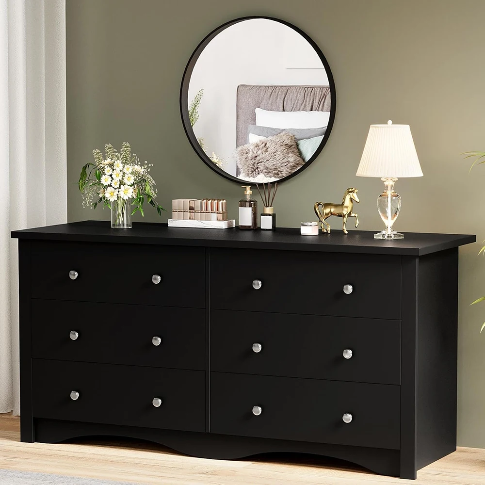 product black modern wood 6 drawer dresser for bedroom storage chest of drawers for hallway living room entryway-5