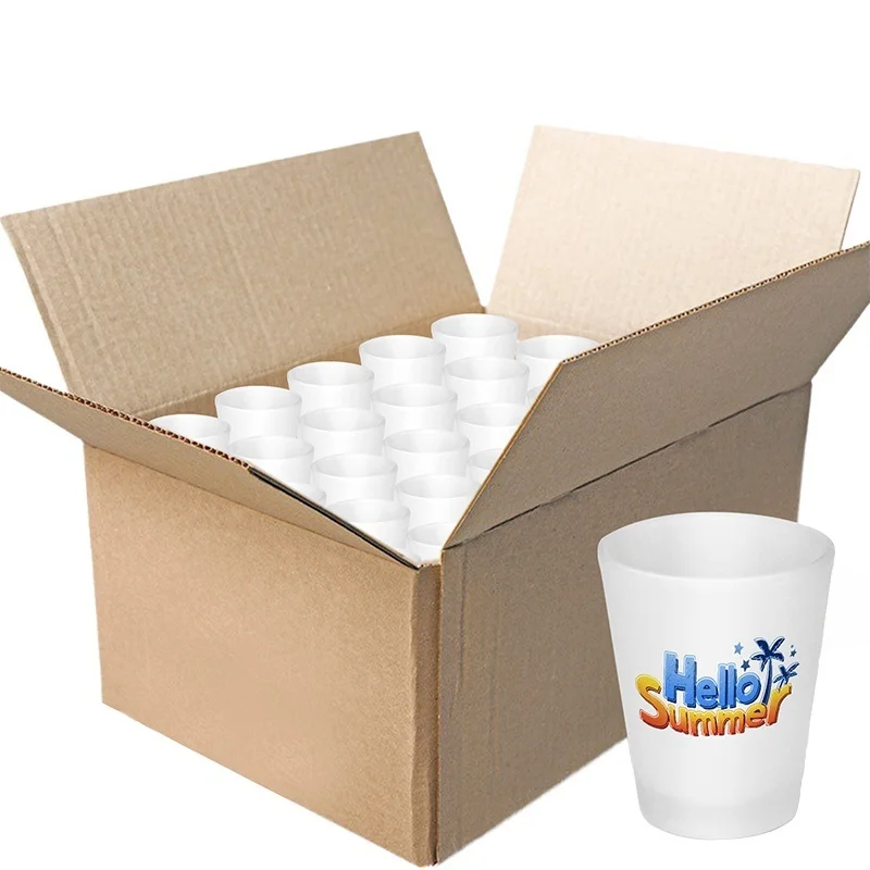 USA Warehouse 1.5oz Sublimation Shot Glasses White Frosted Blank Customized Logo Carton Packed American Style Business Gifts