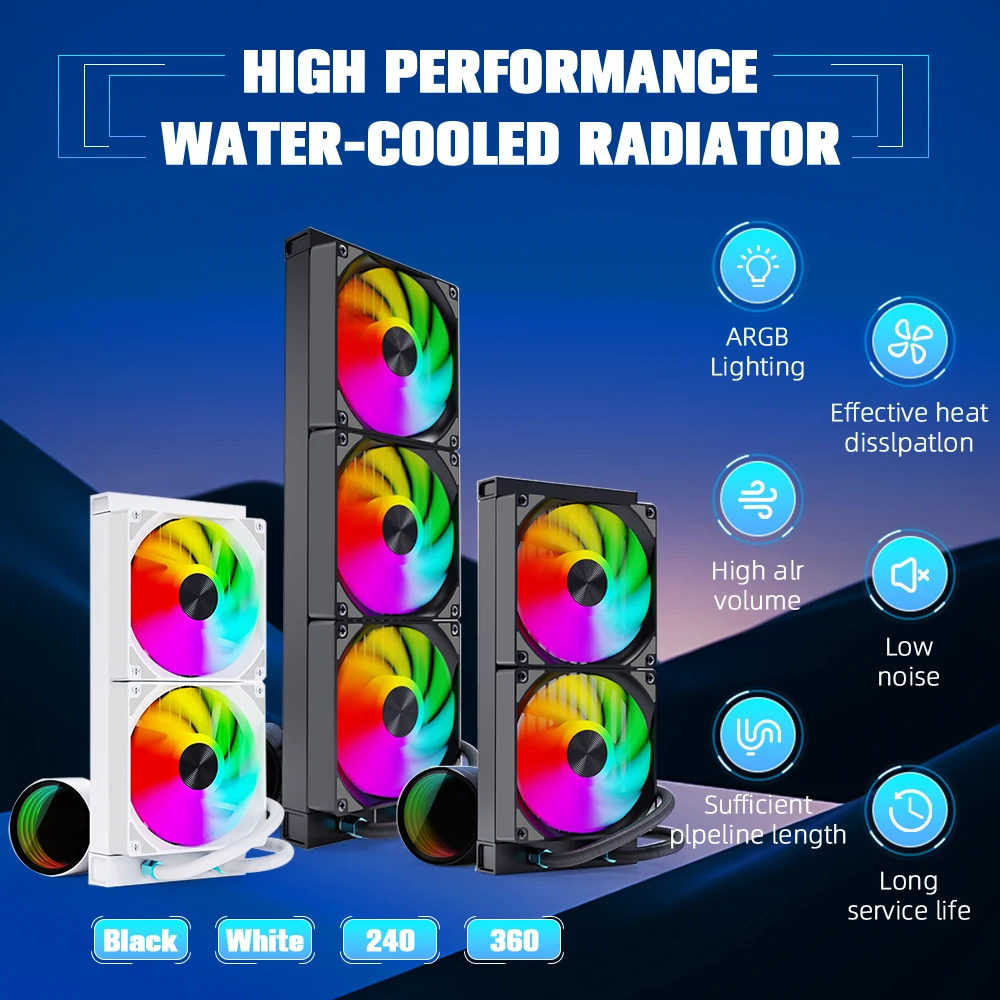 Black RGB CPU Liquid Cooler with Three Fans Water Cooling Radiator for ...