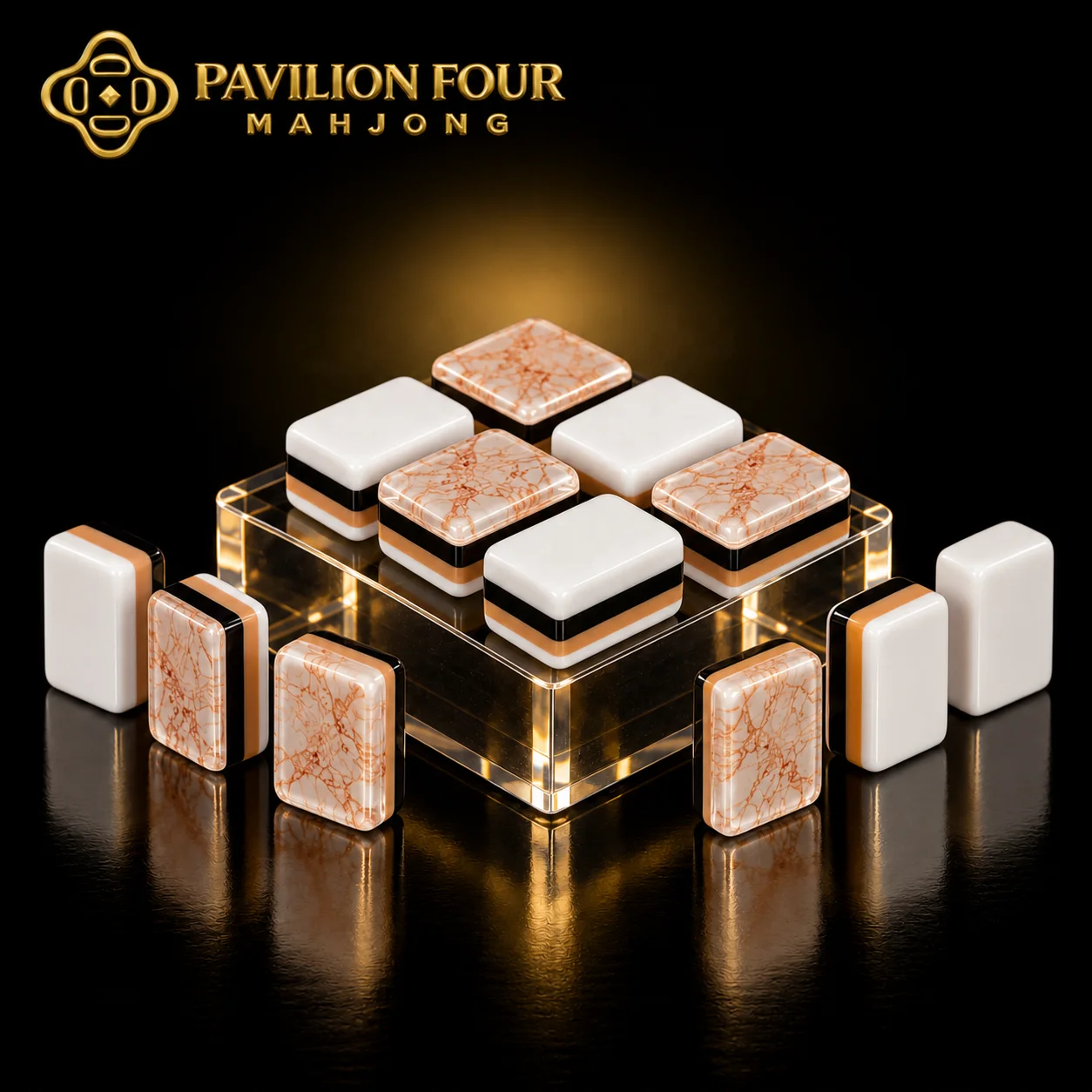 Custom Orange Cracked Marble Pattern American Mahjong Tiles, Personalized Engraved Acrylic Mahjong Game Tiles