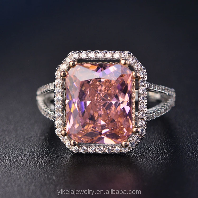 Pink Square Diamond Engagement Ring For Women, Classic Design