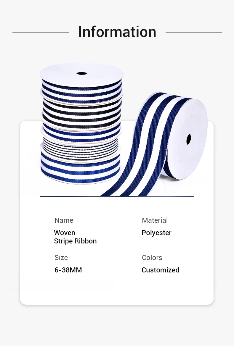 Ribest Blue And White Custom Polyester Woven Stripe Ribbon For Gift