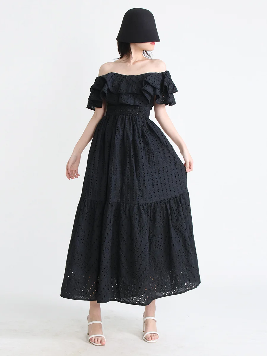 modest black midi dress Modest Tunic Dress in High Low Midi Black Color