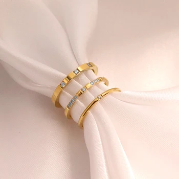 Minos Stainless Steel Zircon Rings Minimalist Jewelry 18K Gold Plated Multiple CZ Zircon Stone Diamond Rings for Women