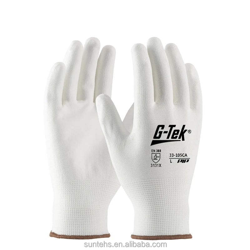 PU material durable for use 33-105 High quality white continuous woven protective gloves