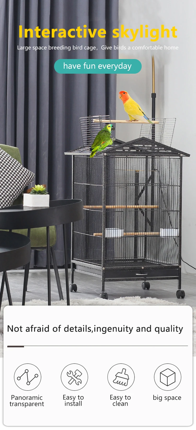 View of Design Roof Large Bird Cage - Suitable for Pigeons & Parrots