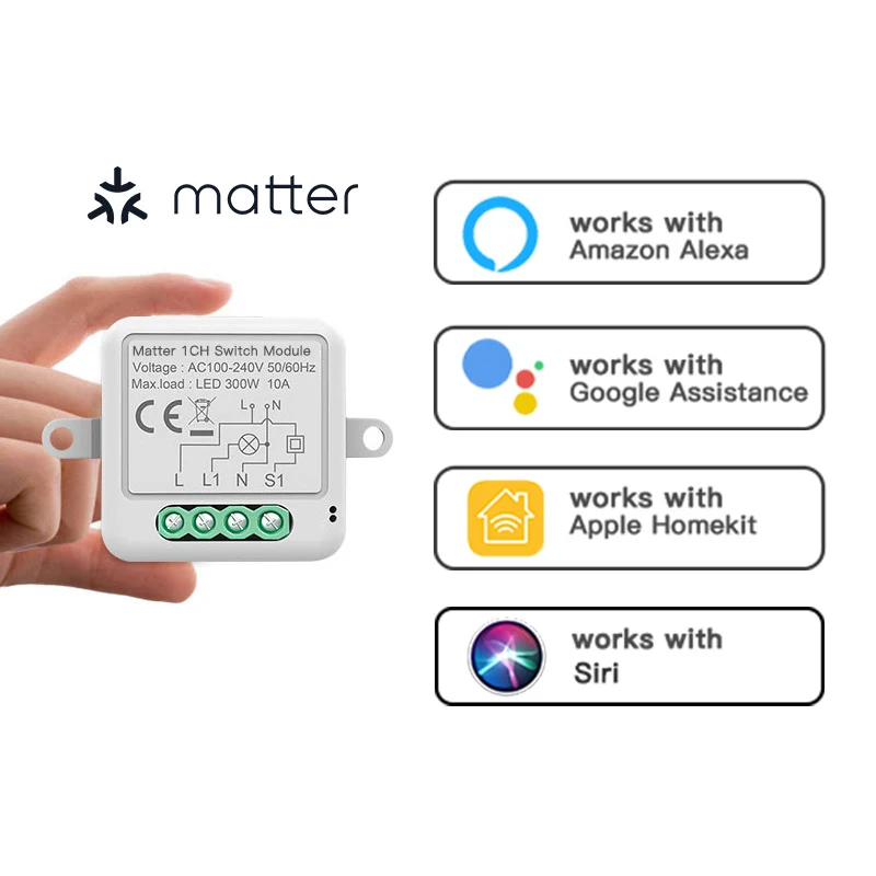 Matter Wifi Smart Switch Module Relay Breaker Homekit Control Home  Automation Smart Home Works With Siri Alexa Google Home