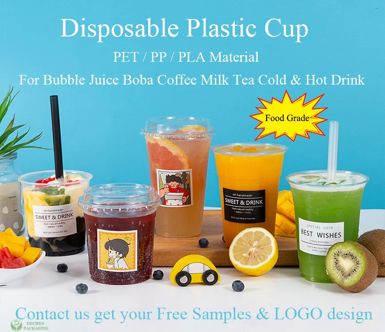 Fresh Juice Cups Disposable Boba Plastic Cup With Lid
