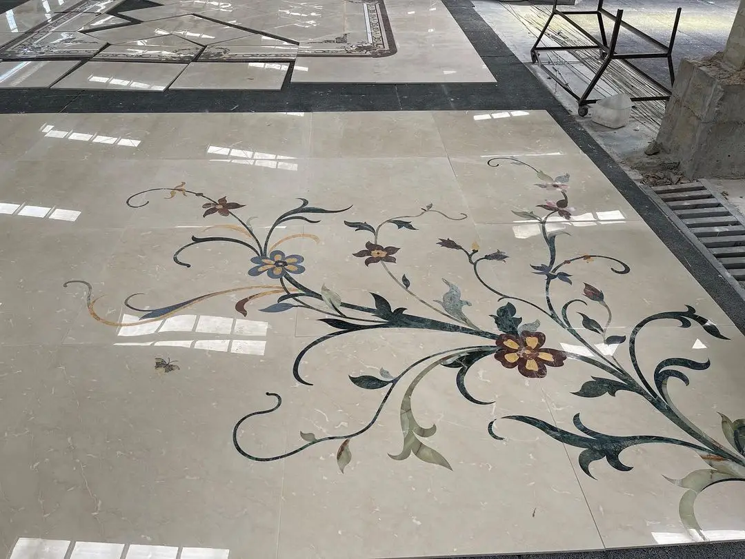 product yd stone vintage classic design flower tile jet marble mosaic polished surface for villa living room bathroom floors 1 year-4