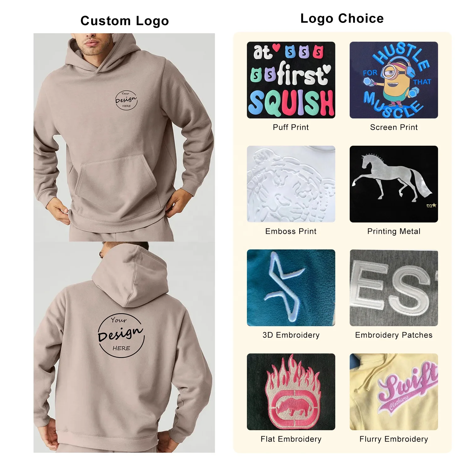 JL1026D Manufacturer Casual Oversized Thick Streetwear Cotton Fleece 3D Puff Printing No String Hoodies for Men