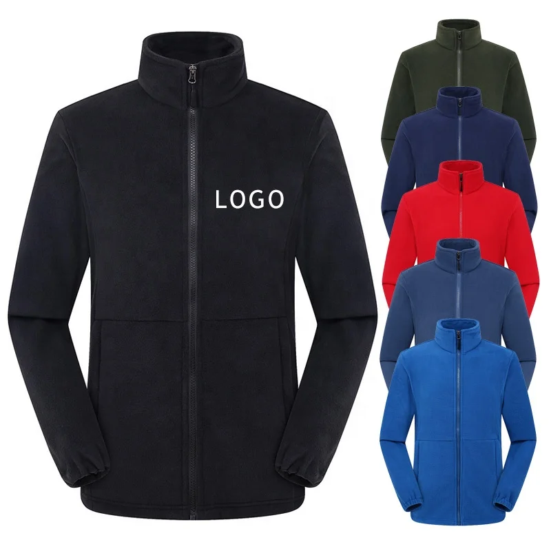 OEM Custom Design Embroidery Logo Reversible Windproof Warm Microfiber Men Winter Polar Fleece Jacket