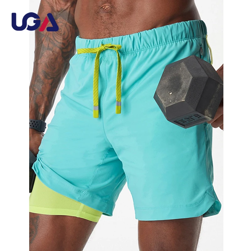 Men Sweat Compression 2 In 1 Nylon Fitness Pocket Short Gym Workout