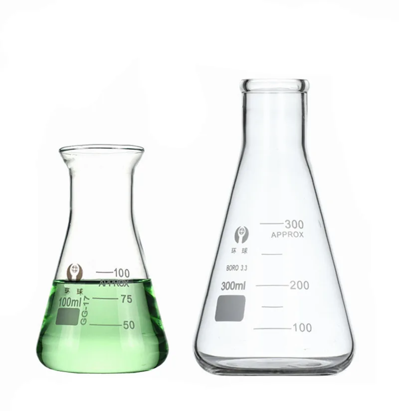 Прочная стеклянная колба Erlenmeyer с узким горлом, 3,3 боросиликат с печатной границей