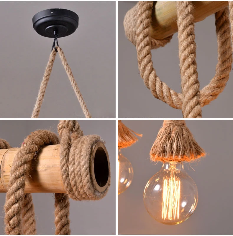 
Creative Natural lights Bamboo Woven Pendant Lamp Restaurant rope chandelier lighting 