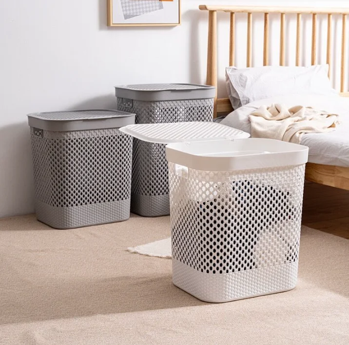 Large  Woven Dirty Laundry Basket Plastic Laundry Basket Bathroom Dirty Clothes Storage Basket Japanese Style