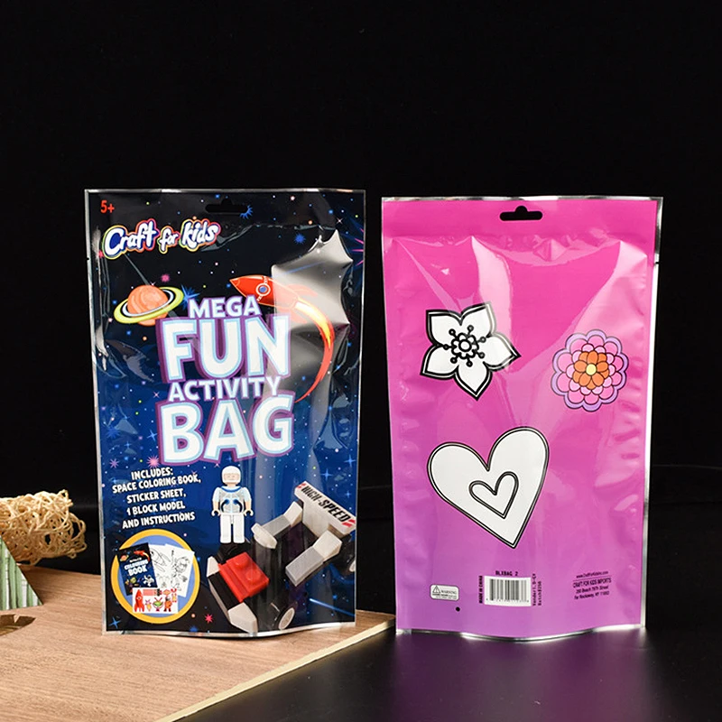 Custom Printed Candy Building Blocks Toy Blind Box Packaging Packet Pouch Stand up Plastic Mylar Bag with Zipper Hanger Hole
