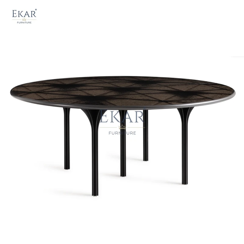 product elegant modern round dining table sturdy metal base  glass top for home villa hotel kitchen dining room furniture-63