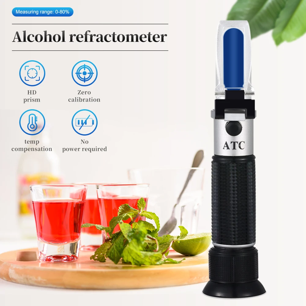 Refractómetro de alcohol Probador de refractómetro Medidor Instrumento de medida Alcohol de mano 0-80% 