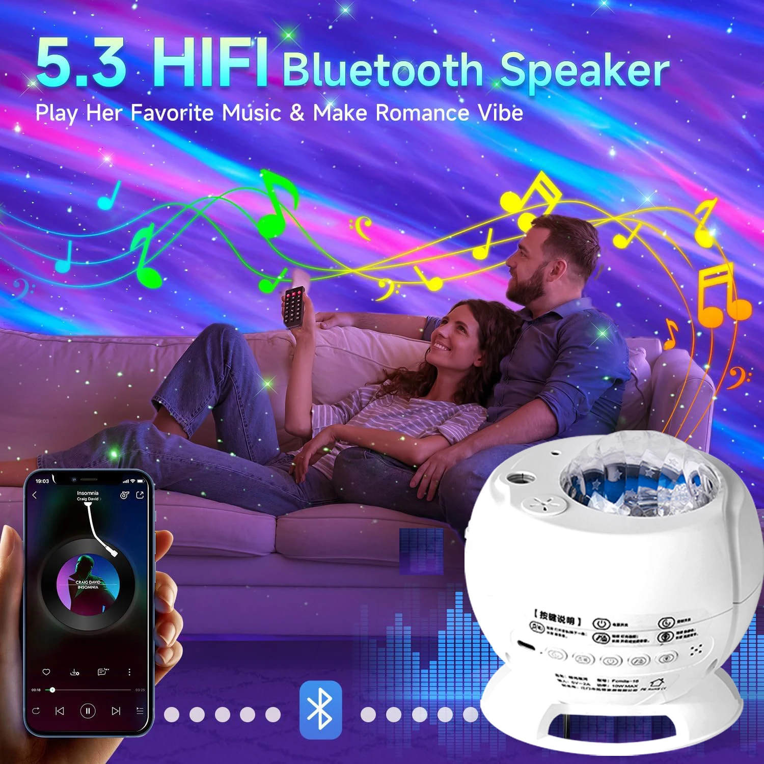 Fábrica de China Precio bajo Residencial 5W Alexa Blue Laser Smart Wifi Music Star Proyector
