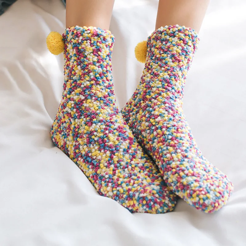 KTS148 Custom Japanese Style Winter Home Coral Velvet Floor Warm Breathable Women Tube Socks Female Lovely Sleeping Cake Socks