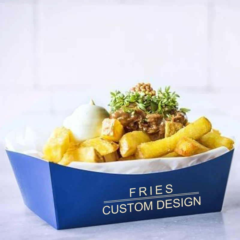 Custom Disposable Takeaway Fast Food Container Burger French Fries Paper Tray White Kraft Paper Sushi Boat Shaped Box Packaging manufacture