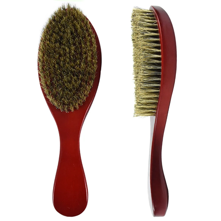 Custom Men's Grooming Beard Brush New Design Wooden Wave Brush 360 Curved Medium Hard Boar Bristle Brush
