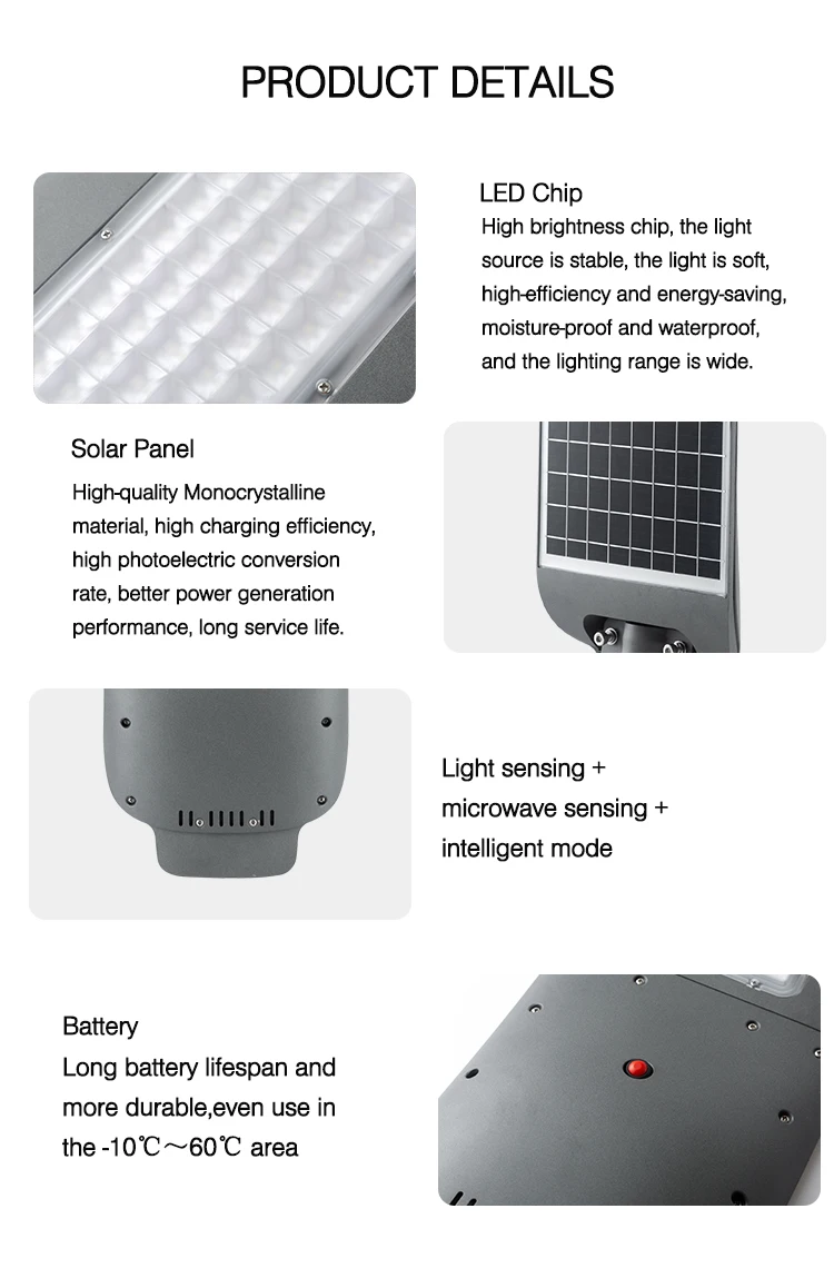 Solar Integrated Waterproof IP65 Lampadaire Solaire All in One Outdoor LED Lamp Solar Street Light